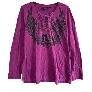 Harley-Davidson Women’s Purple Long Sleeve Lace-Up Top Size 2XL